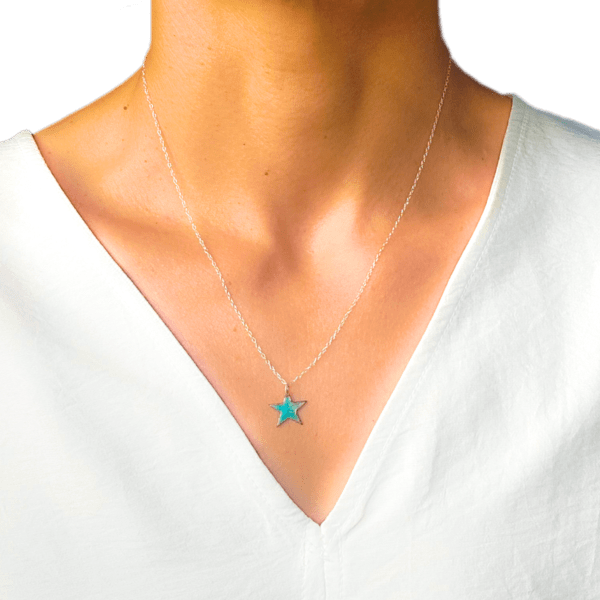 turquoise star on silver chain