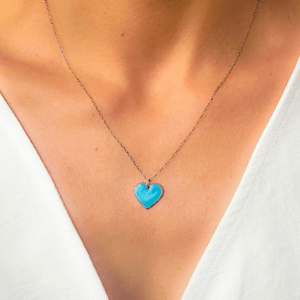 blue lovestruck necklace with oxidised chain