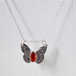 Handmade ashes in glass butterfly necklace in sterling silver – memorial jewellery UK