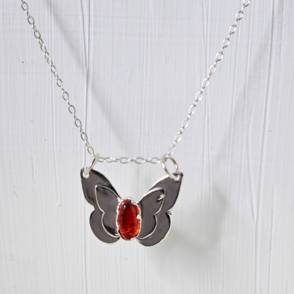 Handmade ashes in glass butterfly necklace in sterling silver – memorial jewellery UK