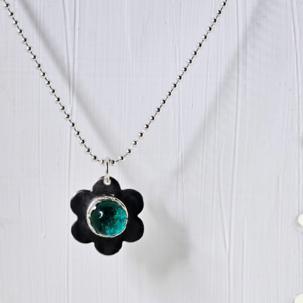 Handmade ashes in glass necklace in sterling silver – memorial jewellery UK