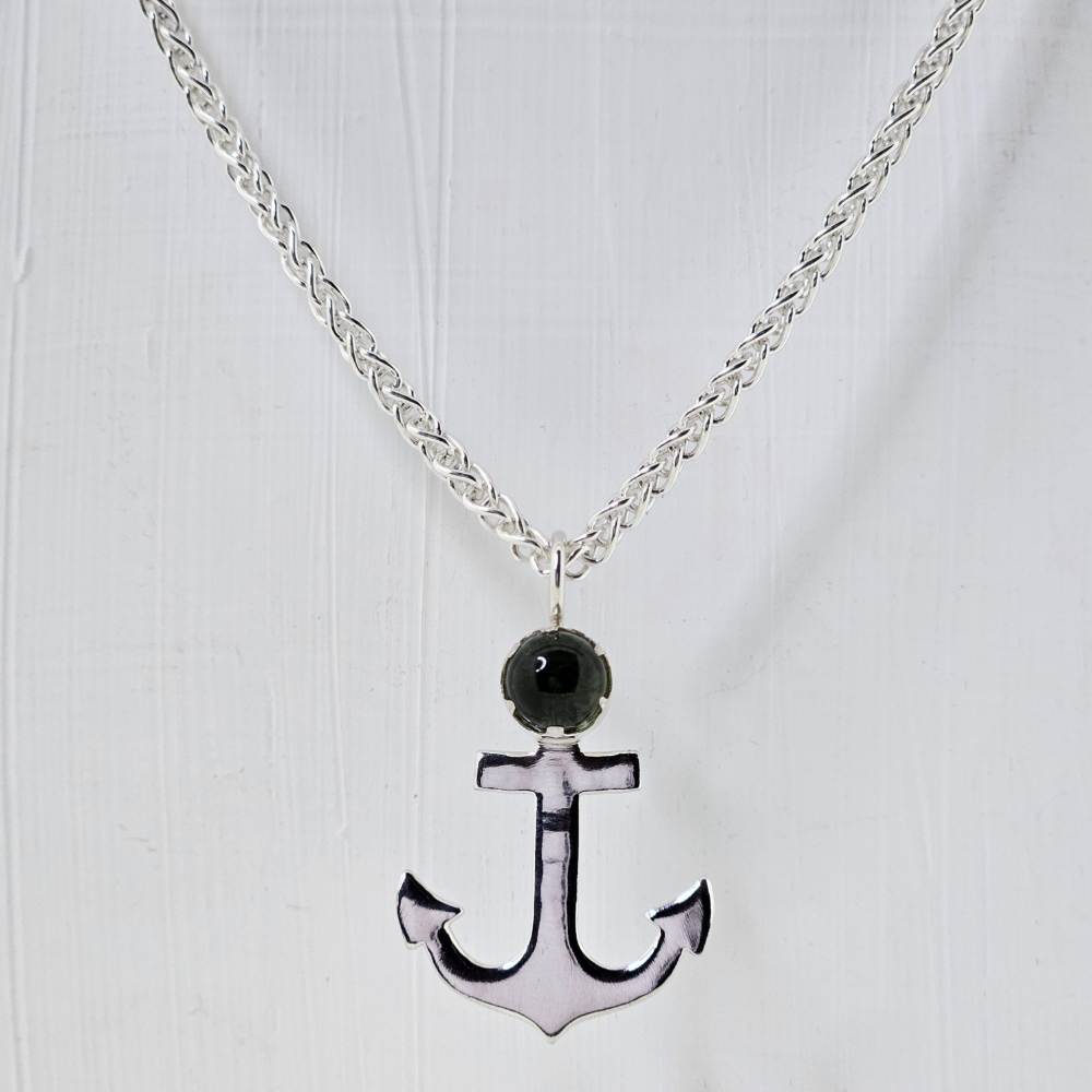 Handmade ashes in glass anchor necklace in sterling silver – memorial jewellery UK