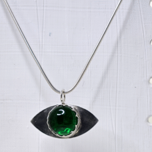 Handmade ashes in glass eye pendant necklace in sterling silver – memorial jewellery UK