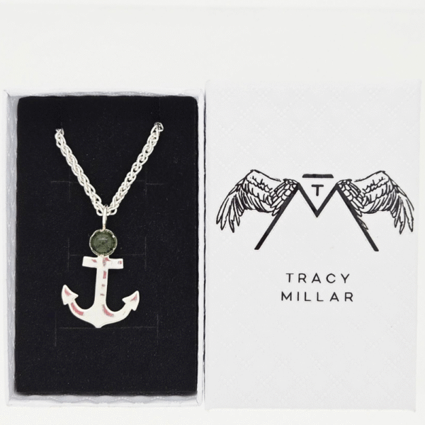 gift boxed handmade ashes in glass anchor necklace in sterling silver – memorial jewellery UK