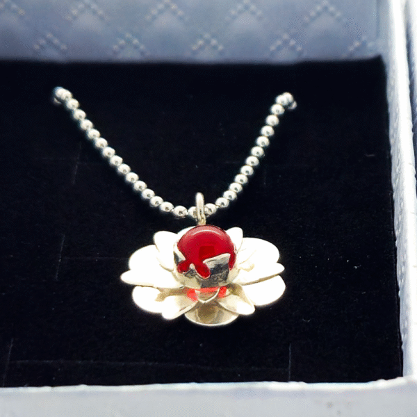 boxed floral sterling silver ashes in glass pendant