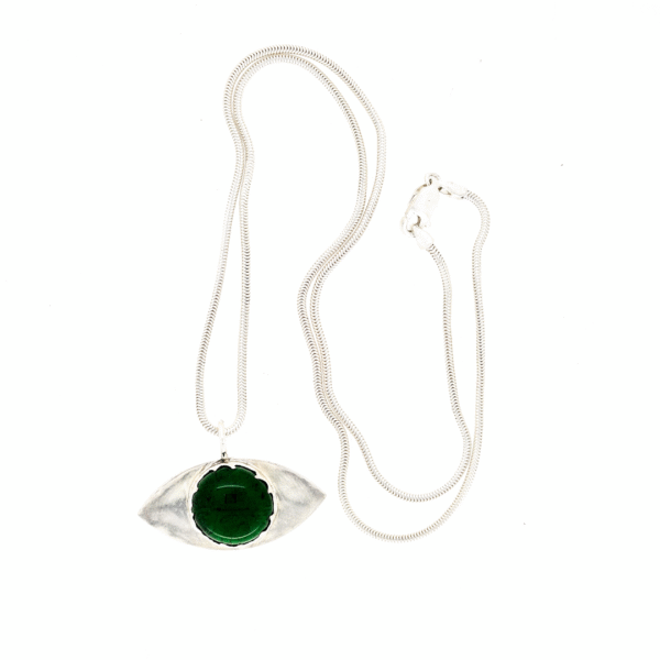 Handmade ashes in glass eye pendant necklace in sterling silver – memorial jewellery UK