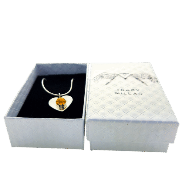Handmade ashes in glass necklace in sterling silver in gift box– memorial jewellery UK
