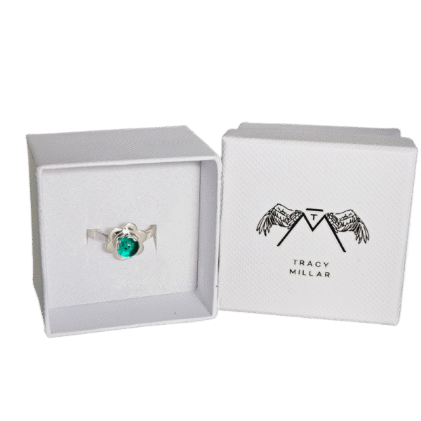gift boxed ashes in glass sterling silver ring