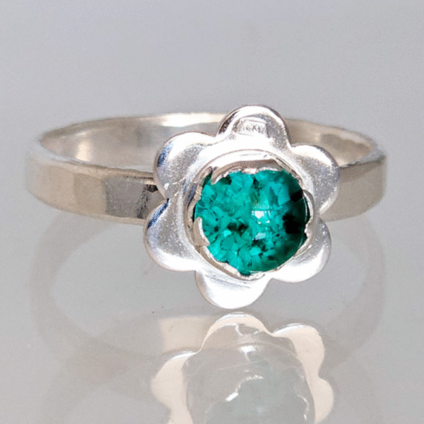 ashes in glass sterling silver ring