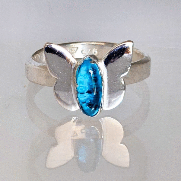 sterling silver butterfly ashes in glass ring