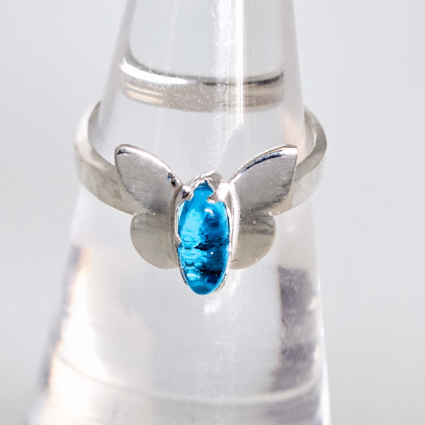 sterling silver butterfly ashes in glass ring