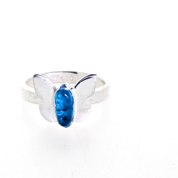 sterling silver butterfly ashes in glass ring