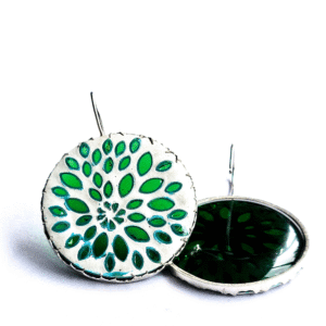 white silver and green glass tearjerker earrings